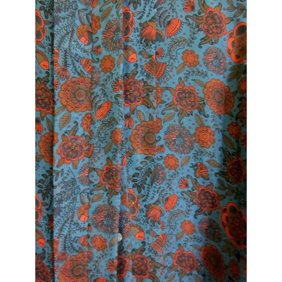 Hanley Mellon 100% Silk 8 Blouse Blue Floral Boho Semi Sheer M Shirt Tunic Mint! - Picture 8 of 10